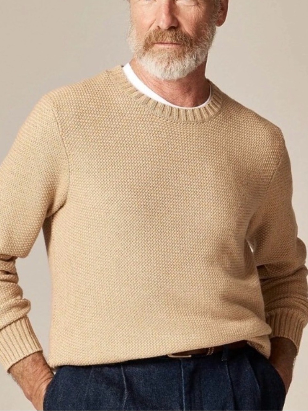 J.Crew Basket Stitch Cotton Crewneck Sweater Mens XL Heather Saddle Tan NWT